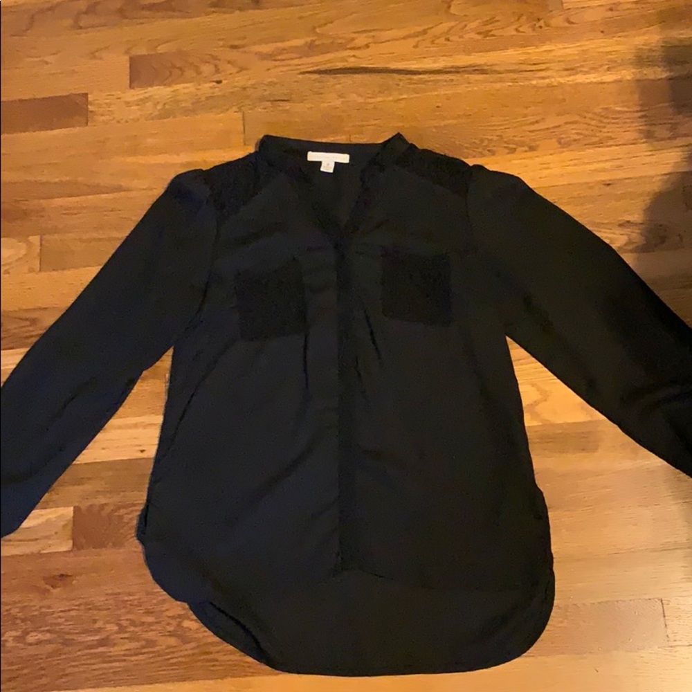 long sleeve chiffon shirt with lace detail